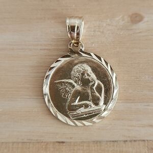 14K Yellow Gold Angel Pendant With Prayer Engraved